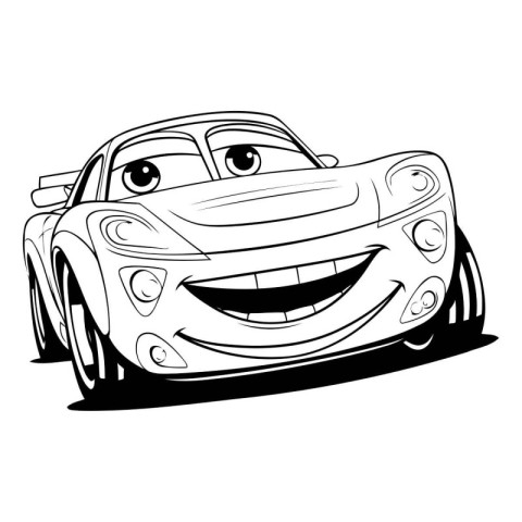 Vector illustration of a funny cartoon car in black and white co