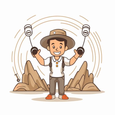 Illustration of a cartoon safari explorer man. Vector illustrati