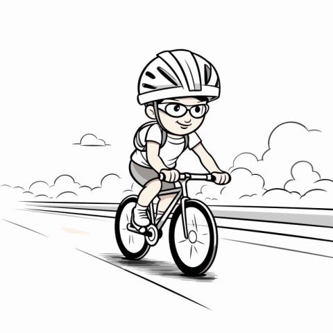 Cyclist on the road. Vector illustration in a cartoon style.