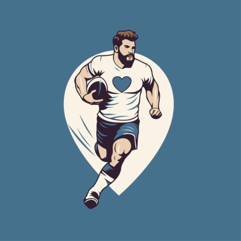 Vector illustration of a rugby player running with ball in his h