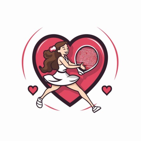 Tennis player with racket and ball in heart shape vector illustr