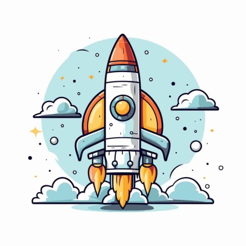 Space rocket icon in flat cartoon style. Spaceship vector illust