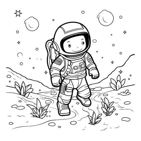 Astronaut in outer space. Coloring book for children.