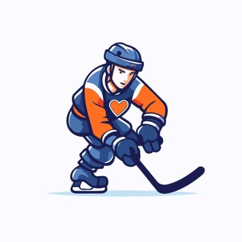 Hockey player with stick and puck. Vector illustration in cartoo