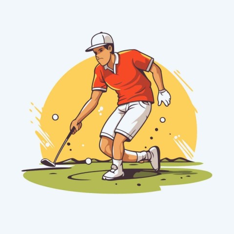 Golf player. Vector illustration of a man playing golf on a golf