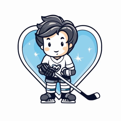 Cute boy playing ice hockey. Vector illustration in cartoon styl