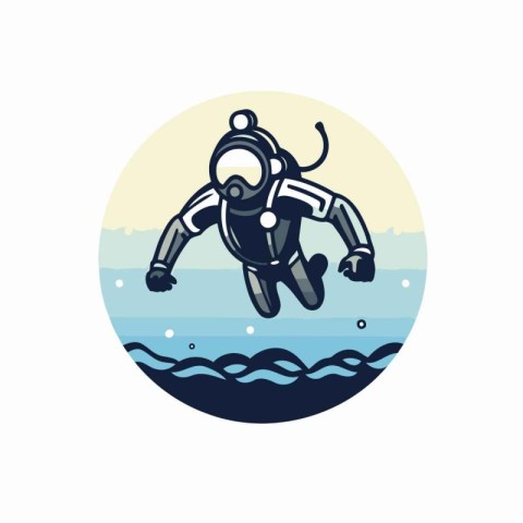 Scuba diving icon. Vector illustration of diver diving in the se