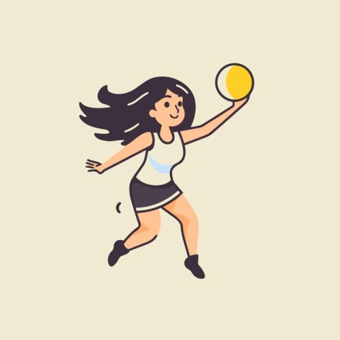 Girl playing volleyball. Vector illustration in flat style. Voll