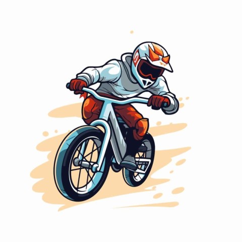 Motocross rider in helmet riding a bicycle. Vector illustration.