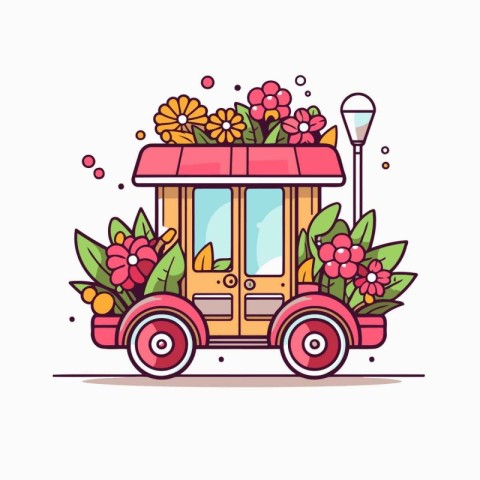 Flower delivery truck. Cute vector illustration in flat style.