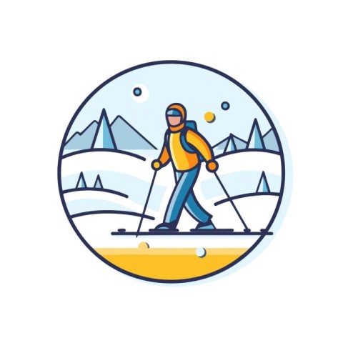 Hiking and snowboarding line icon. Vector illustration in flat s