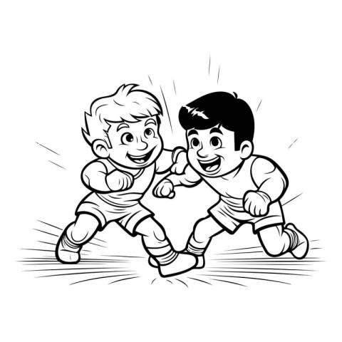 Two boys fighting. black and white vector illustration. isolated