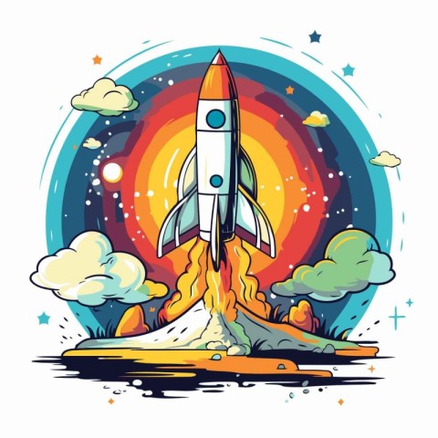 Space rocket on the background of the night sky. Vector illustra