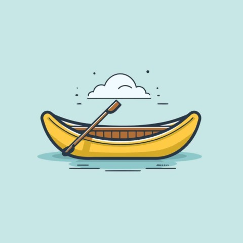 Canoe with a paddle on a blue background. Vector illustration.