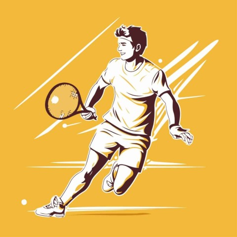 Tennis player in action. isolated on yellow background. Vector i