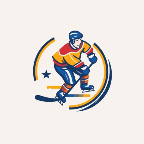 Ice hockey player logo. Vector illustration of ice hockey player