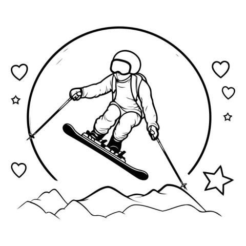 snowboarder in the mountains. vector illustration in black and w