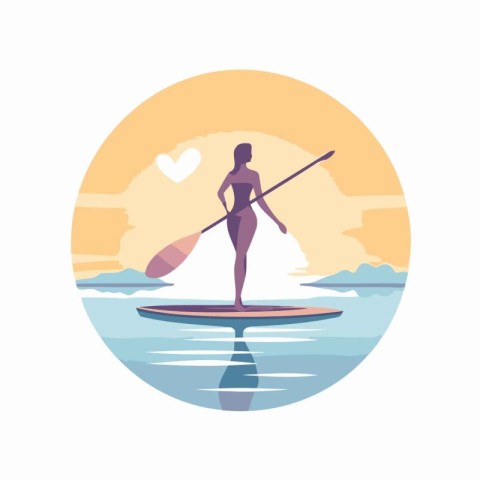 Woman on stand up paddle board. Vector illustration in flat styl