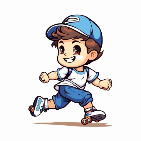 Boy rollerblading. Vector illustration isolated on a white backg