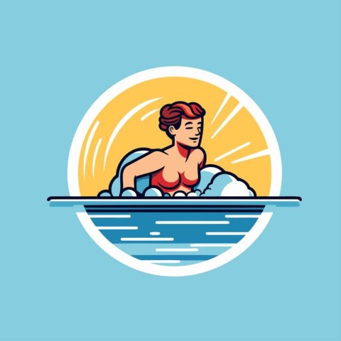 Vector illustration of a man swimming in a pool with a surfboard