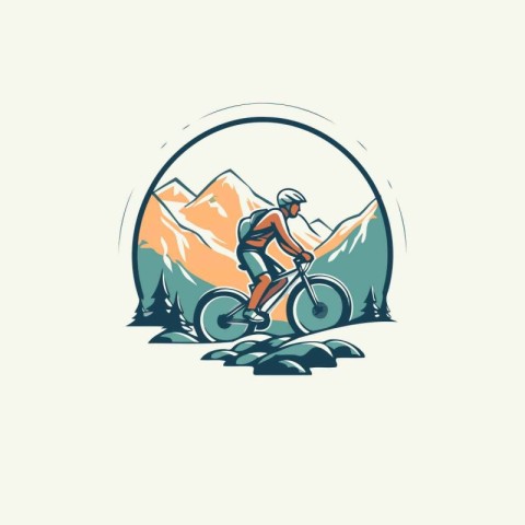 Mountain biker logo design. Extreme mountain biking vector illus