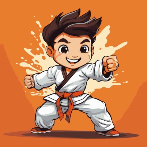 Taekwondo boy. Vector illustration. Cartoon style. Isolated on o