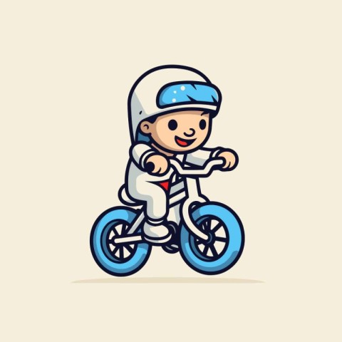 Cute little boy in helmet riding a bicycle. Vector illustration.