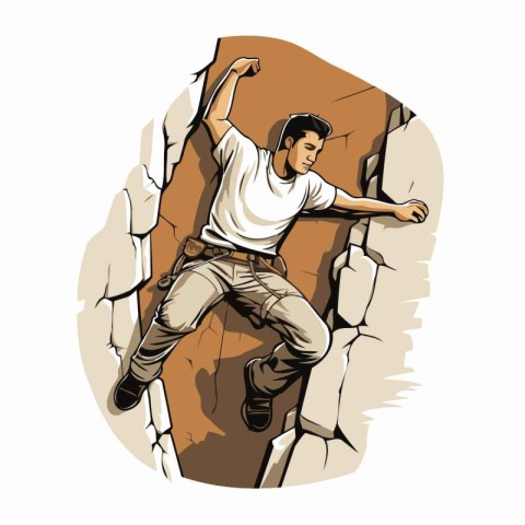 Vector illustration of a rock climber climbing up on a cliff.