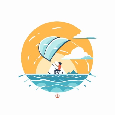 Kitesurfing flat icon. Vector illustration of extreme sport.