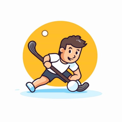 Hockey player with stick and puck. Vector illustration in cartoo