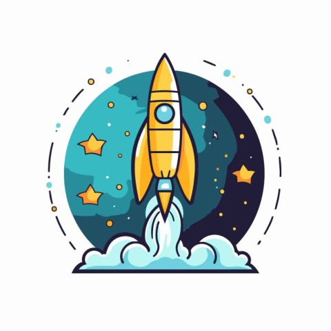 Space rocket icon in flat style. Vector illustration. Isolated o