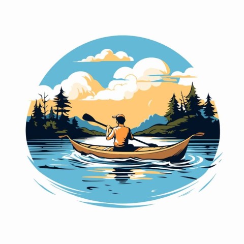 Kayaking on the lake. Vector illustration in a flat style.