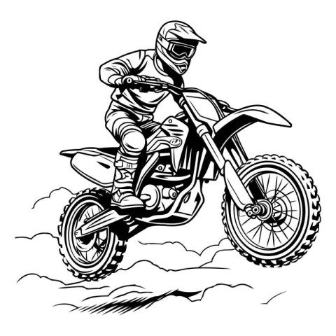 Motocross rider on the road. Monochrome vector illustration