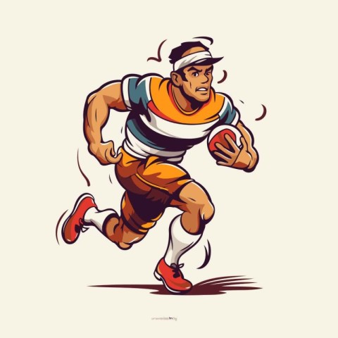 Illustration of a rugby player running with ball in hand drawn s