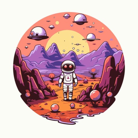 Astronaut on the background of the moon. Vector illustration.