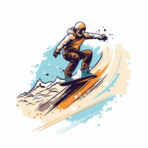 Snowboarder jumping on snowboard. extreme sport vector illustrat