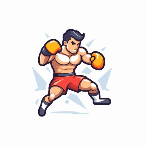 Cartoon boxer with boxing gloves on white background. Vector ill