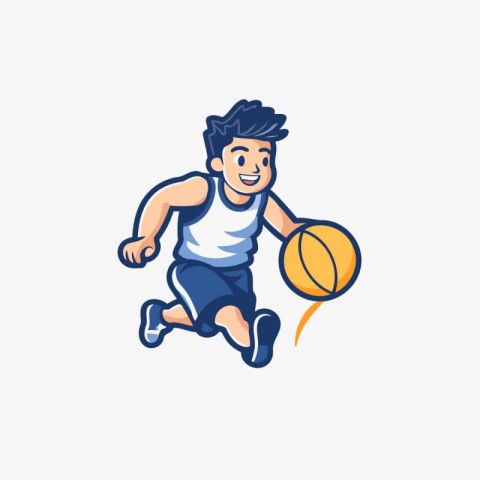 Basketball player running with ball. Vector illustration on whit