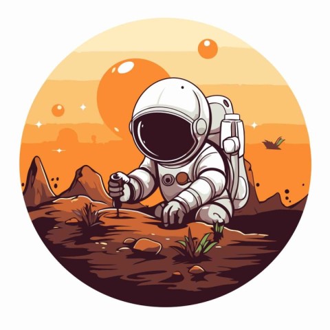 Astronaut in the desert. Vector illustration in cartoon style.