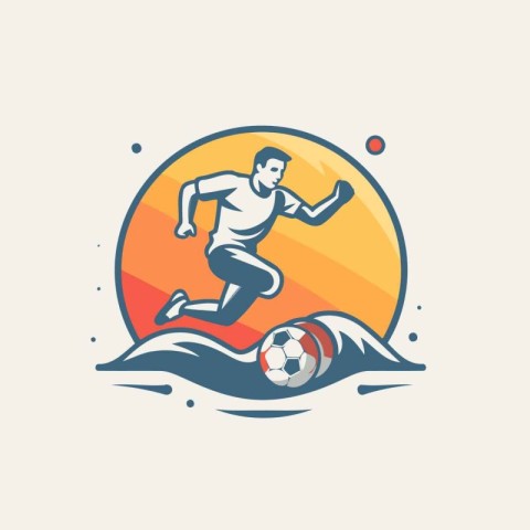 Soccer player on the water with ball. vector logo template.