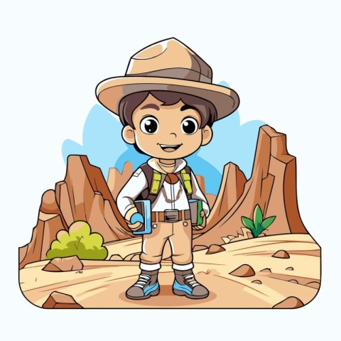 Cute explorer boy cartoon vector illustration graphic design vec