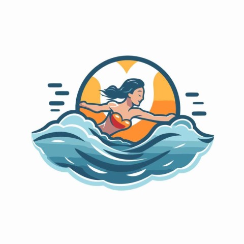 Girl swimming in the sea. Vector illustration in a flat style.