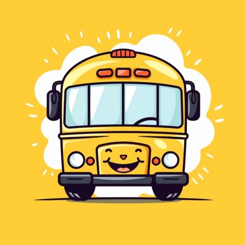 Cute Yellow School Bus With Smiling Face. Vector Illustration