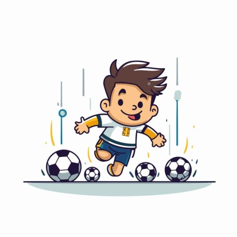 Boy playing soccer cartoon character vector illustration graphic