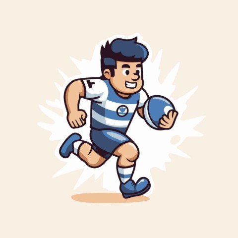 Rugby player running with ball cartoon vector illustration graph