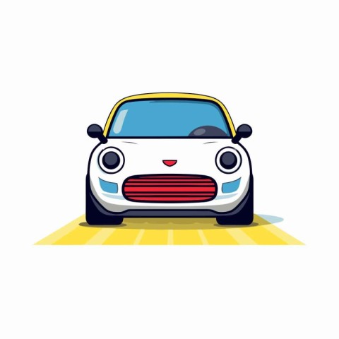 Cute cartoon car on the road. Vector illustration in flat style