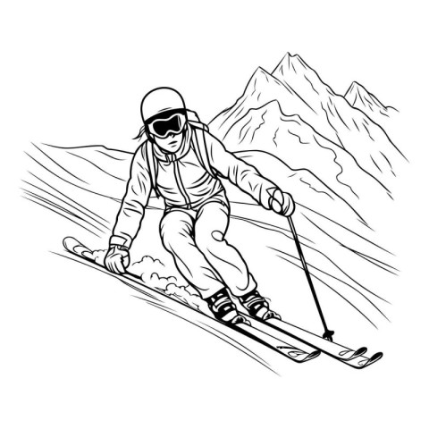 Skiing woman. Vector illustration of a skier in the mountains.