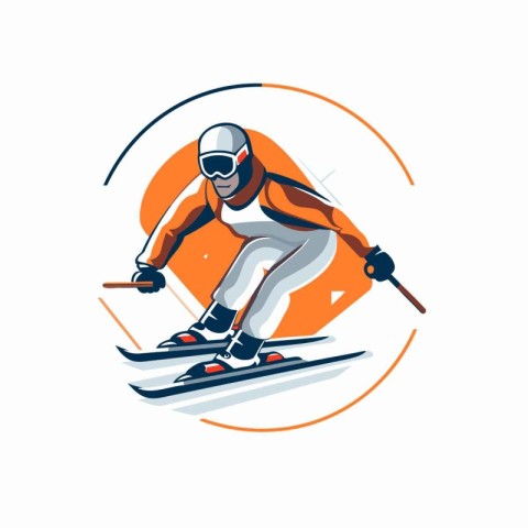 Skier icon. Vector illustration in a flat style on white backgro