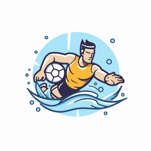 Soccer player with ball in hand on the wave. Vector illustration