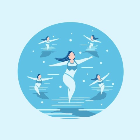 Women swimming in the water. Vector illustration in a flat style